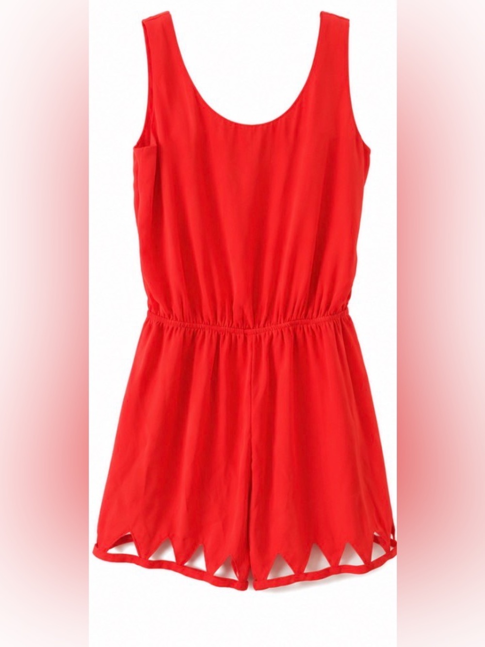 🆕 [Ya Los Angeles] Coral Red Cutout Hem Sleeveless Lined Romper Sz M NWT